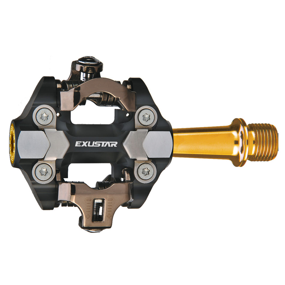 Pedale E-PM222 MTB aus Aluminium Schwarz/Gold - Achse aus Titan 82x61mm