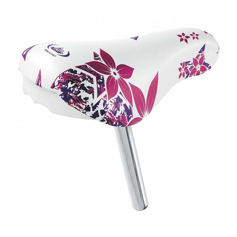Sattel Junior FLOWER 12/14" aus silber/pinkfarbenem Polyurethan