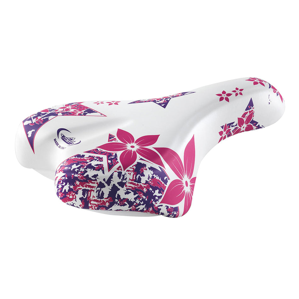 Sattel Junior FLOWER 16/20" 230x150mm aus weißem/rosa Polyurethan