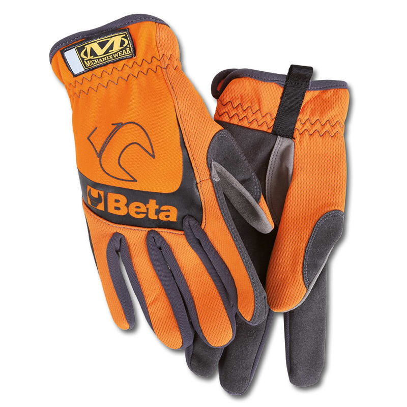 Orange Work Gloves with Reinforced Fingers and Elastic Cuff