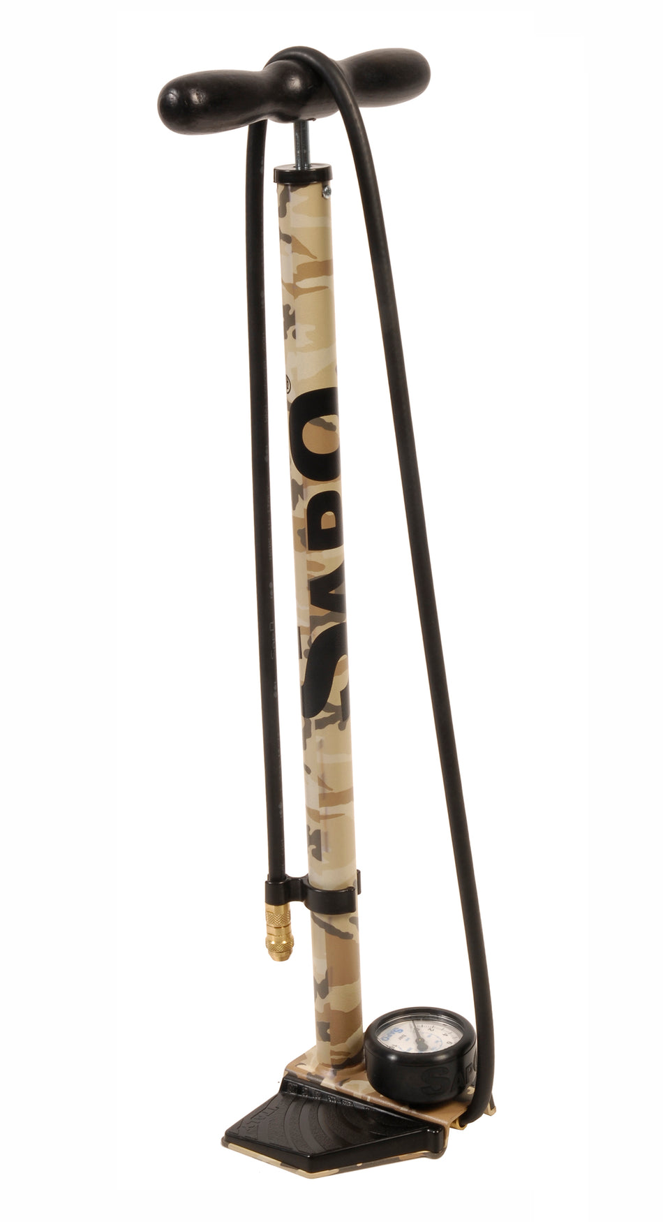 Sapo One Floor Pump with Gauge 63mm, Rubber Protection and Jet Connector Special Edition Camouflage Effect with Black Handle 16 Bar/232 Psi